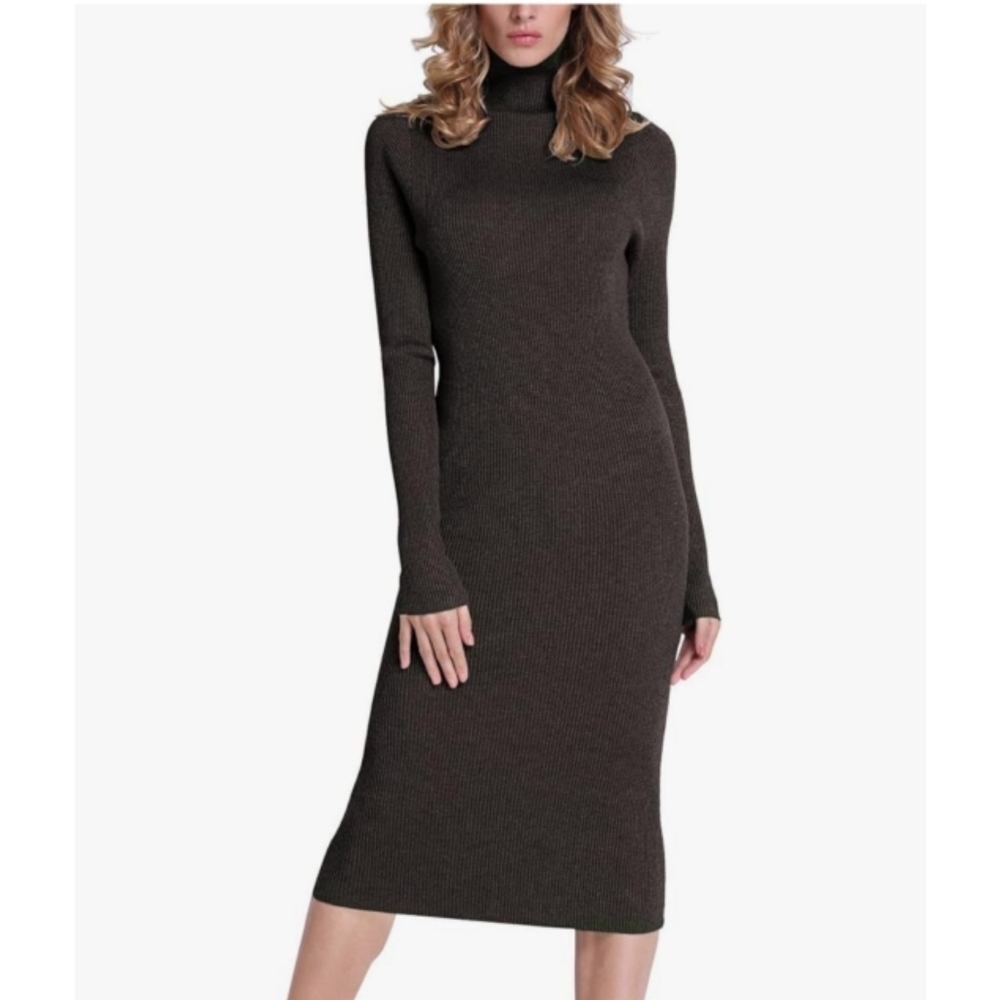 Rocorose Size XL Brown Ribbed Turtleneck Dress